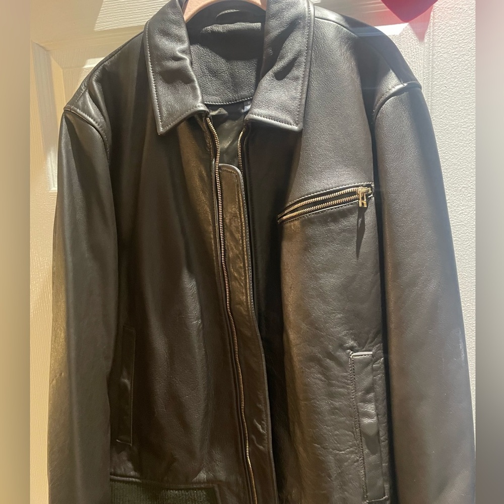 Bonobos Mens leather bomber jacket